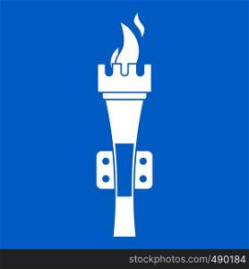 Torch icon white isolated on blue background vector illustration. Torch icon white