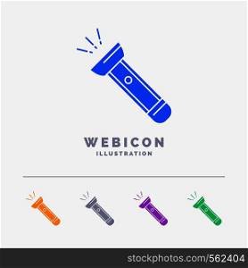 torch, light, flash, camping, hiking 5 Color Glyph Web Icon Template isolated on white. Vector illustration. Vector EPS10 Abstract Template background
