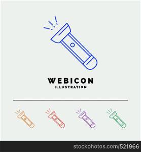 torch, light, flash, camping, hiking 5 Color Line Web Icon Template isolated on white. Vector illustration. Vector EPS10 Abstract Template background