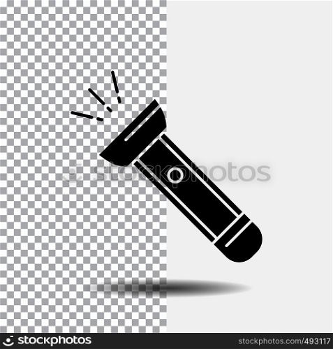 torch, light, flash, camping, hiking Glyph Icon on Transparent Background. Black Icon. Vector EPS10 Abstract Template background