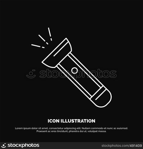 torch, light, flash, camping, hiking Icon. Line vector symbol for UI and UX, website or mobile application. Vector EPS10 Abstract Template background