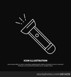 torch, light, flash, camping, hiking Icon. Line vector symbol for UI and UX, website or mobile application. Vector EPS10 Abstract Template background