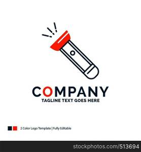torch, light, flash, camping, hiking Logo Design. Blue and Orange Brand Name Design. Place for Tagline. Business Logo template.