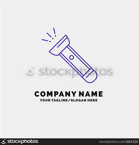 torch, light, flash, camping, hiking Purple Business Logo Template. Place for Tagline. Vector EPS10 Abstract Template background