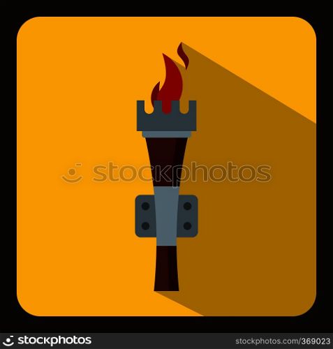 Torch with burning fire icon in flat style on a white background vector illustration. Torch with burning fire icon, flat style
