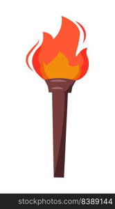 Torch with fire semi flat color vector object. Full sized item on white. Symbol of acneint greek games. Eternal flame. Simple cartoon style illustration for web graphic design and animation. Torch with fire semi flat color vector object