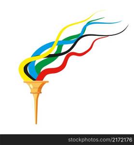 Torch with five colors flame, cup, symbol sport games. Icon vector cartoon style isolated. Torch with five colors flame, cup, symbol sport games. Icon vector