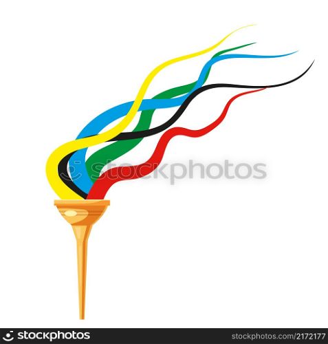Torch with five colors flame, cup, symbol sport games. Icon vector cartoon style isolated. Torch with five colors flame, cup, symbol sport games. Icon vector