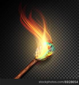 Torch With Flame. Realistic Fire. Realistic Fire Torch Isolated On Transparent Background. Vector Illustration. Torch With Flame. Realistic Fire. Realistic Fire Torch Isolated On Transparent Background. Vector