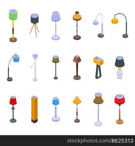 Torchere icons set isometric vector. Light lamp. Apartment spotlight. Torchere icons set isometric vector. Light lamp