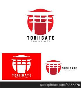 Torii Gate Logo, Japanese History Gate Icon Vector, Chinese Illustration, Wooden Design Company Brand Template