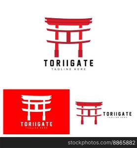 Torii Gate Logo, Japanese History Gate Icon Vector, Chinese Illustration, Wooden Design Company Brand Template