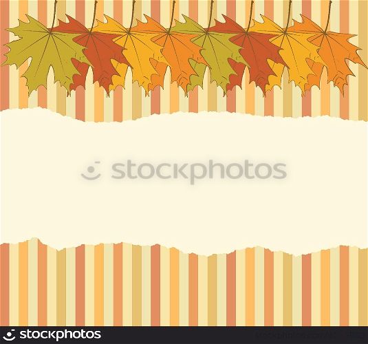 Torn Autumnal Wallpaper - maple leaves on a motley background, with space for text or image. EPS10 vector.