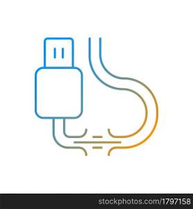 Torn cable gradient linear vector icon. Frayed ribbon wire. Broken cord connection. Usb cable defect. Destroyed flex. Thin line color symbols. Modern style pictogram. Vector isolated outline drawing. Torn cable gradient linear vector icon