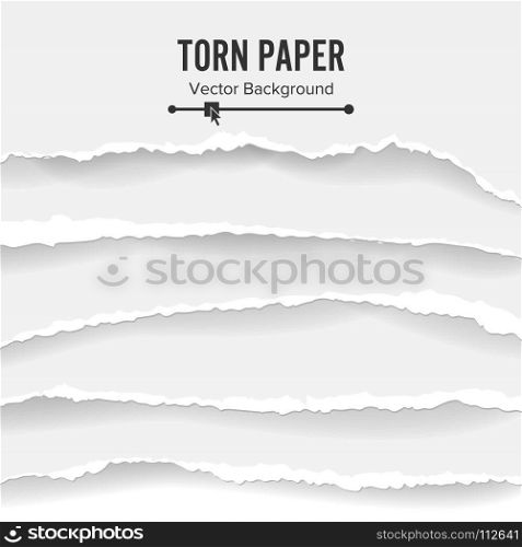 Torn Paper Blank Vector. Collection Of White Torn Paper. Ripped Edges With Shadow.. Torn Paper Blank Vector. Collection Of White Torn Paper. Ripped Edges