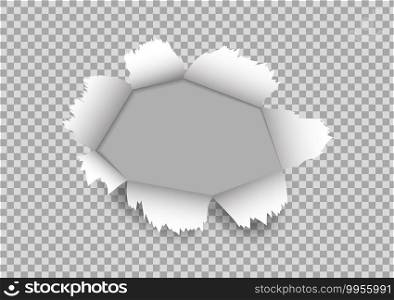Torn paper. Hole with rip edge. White torn paper on transparent background. Curl sheet of paper. Realistic rolled page. Abstract banner with shadow for promo and sale. Design cardboard. Vector.. Torn paper. Hole with rip edge. White torn paper on transparent background. Curl sheet of paper. Realistic rolled page. Abstract banner with shadow for promo and sale. Design cardboard. Vector