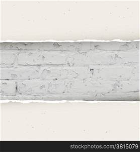Torn paper on brick wall background. Vector