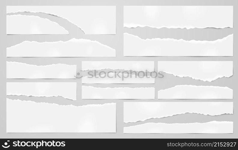 Torn paper sheets. Rip papers, ripped note blank piece. Notebook strip