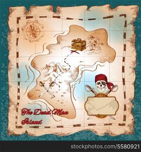 Torn paper vintage pirate treasure map on dead man island vector illustration