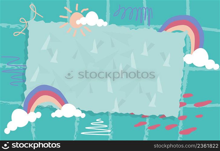 Torn Ripped Paper Frame Abstract Background Sun Rainbow Cloud