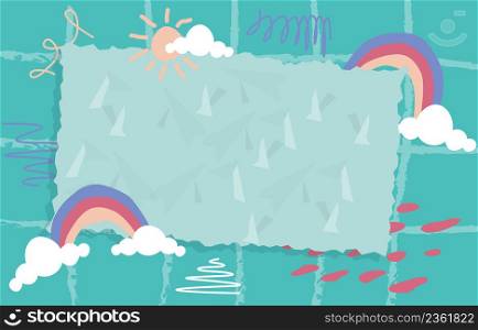 Torn Ripped Paper Frame Abstract Background Sun Rainbow Cloud