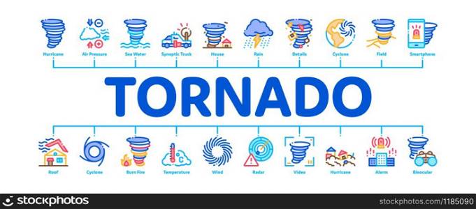 Tornado And Hurricane Minimal Infographic Web Banner Vector. Tornado Blowing House Roof, Cyclone On Planet Globe, Twister Weather Concept Illustrations. Tornado And Hurricane Minimal Infographic Banner Vector