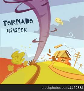 Tornado Disaster Illustration. Color cartoon illustration tornado disaster depicting broken house vector illustration