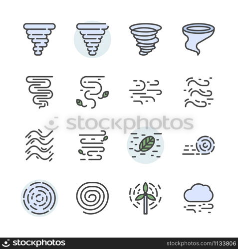 Tornado icon and symbol set in color outline design