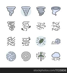 Tornado icon and symbol set in color outline design