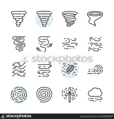 Tornado icon and symbol set in outline design