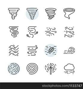 Tornado icon and symbol set in outline design