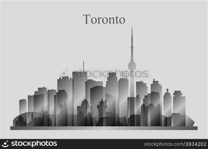 Toronto city skyline silhouette in grayscale, vector illustration