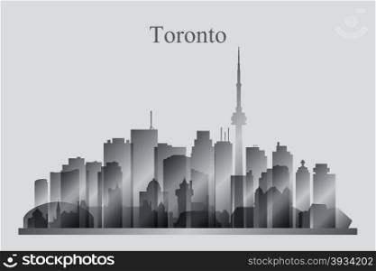 Toronto city skyline silhouette in grayscale, vector illustration
