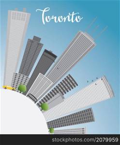 Toronto skyline with grey buildings, blue sky and copy space. Vector illustration. Business travel and tourism concept with place for text. Image for presentation, banner, placard and web site.