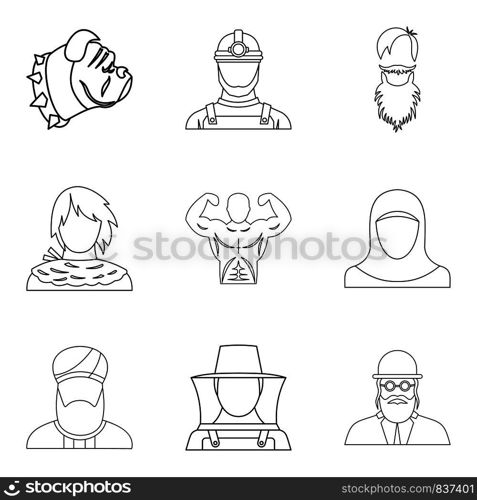 Torso icons set. Outline set of 9 torso vector icons for web isolated on white background. Torso icons set, outline style