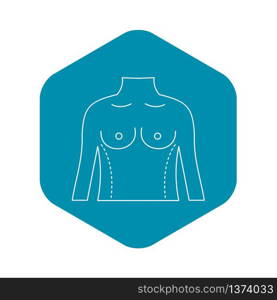 Torso marked with lines for cosmetic correction icon. Outline illustration of torso marked with lines for cosmetic correction vector icon for web. Torso marked with lines for correction icon