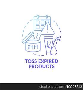 Toss expired products blue gradient concept icon. Cleaning bathroom from unnecessary and expiration date idea thin line illustration. Housekeeping. Vector isolated outline RGB color drawing. Toss expired products blue gradient concept icon