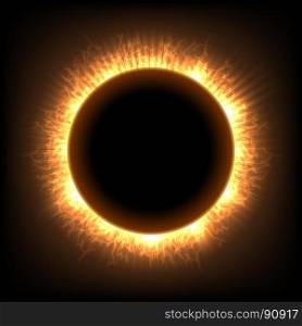 Total full moon solar eclipse. Total full moon solar eclipse vector illustration. Sun lighting ring corona astronomical dark fiction