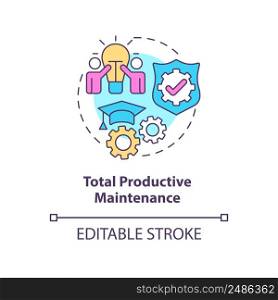 Total productive maintenance concept icon. Lean manufacturing principle abstract idea thin line illustration. Isolated outline drawing. Editable stroke. Arial, Myriad Pro-Bold fonts used. Total productive maintenance concept icon