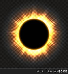 Total solar eclipse icon on transparent. Total solar eclipse vector illustration on transparent background. Full moon shadow sun eclipse with corona