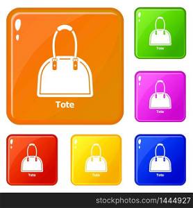 Tote bag icons set collection vector 6 color isolated on white background. Tote bag icons set vector color