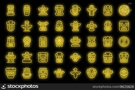 Totem icons set outline vector. Stone altar. Idol statue neon color on black. Totem icons set vector neon