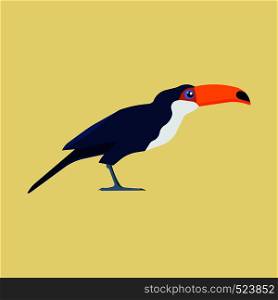 Toucan bird yellow zoo vector icon side view. Flat jungle tropical summer exotic wild parrot. Cartoon paradise