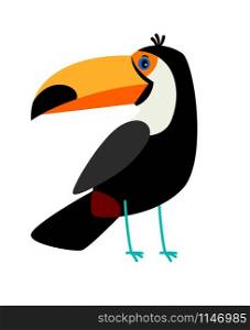Toucan black cartoon bird icon on white background, vector illustration. Toucan black cartoon bird icon