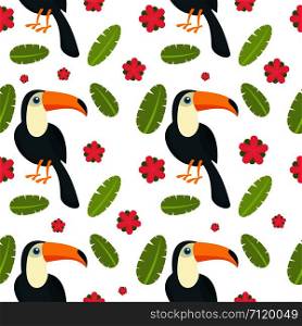 Toucan parrot bird seamless pattern. Flat illustration of 4 toucan parrot bird vector pattern for web. Toucan parrot bird seamless pattern, flat style