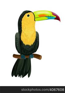Toucan sitting on tree branch. Design element. For banners, posters, leaflets and brochures.