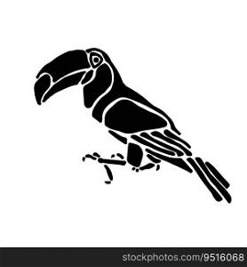 Toucan tropical bird silhouette, feathered flying animal with large beak, exotic pet logo vector illustration for design