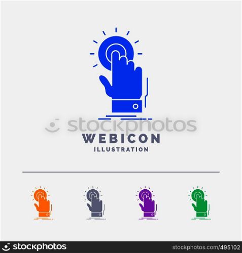 touch, click, hand, on, start 5 Color Glyph Web Icon Template isolated on white. Vector illustration. Vector EPS10 Abstract Template background