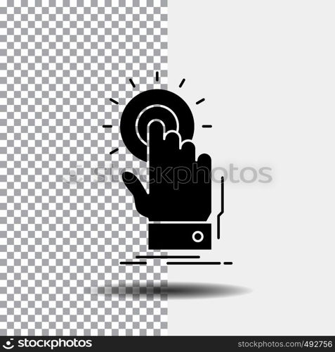 touch, click, hand, on, start Glyph Icon on Transparent Background. Black Icon. Vector EPS10 Abstract Template background