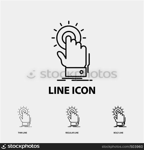 touch, click, hand, on, start Icon in Thin, Regular and Bold Line Style. Vector illustration. Vector EPS10 Abstract Template background